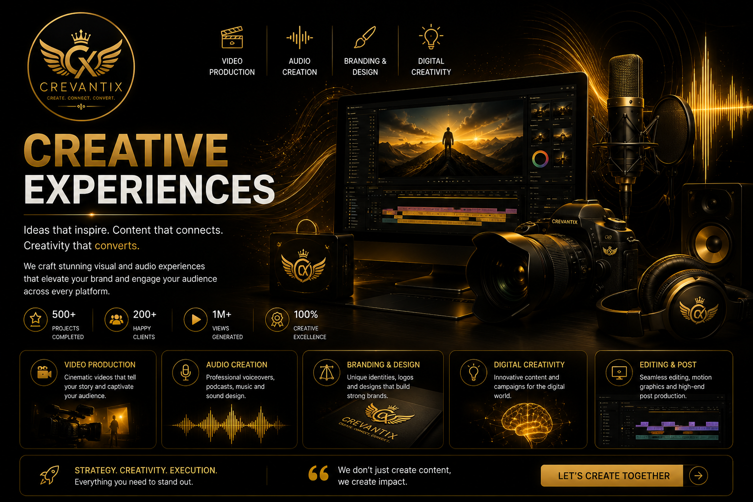 Gold waveform artwork representing creative experiences